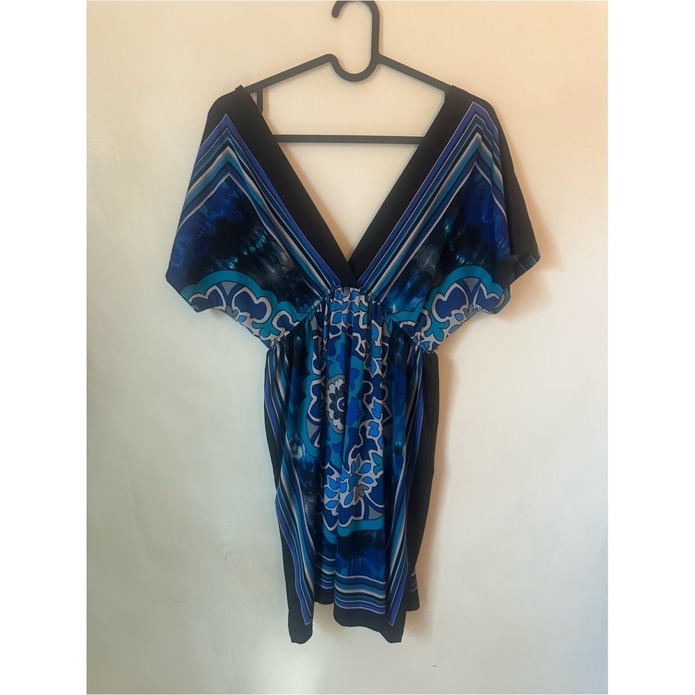 Wet Seal Vintage Y2K Blue Floral V-Neck Tunic Size XL